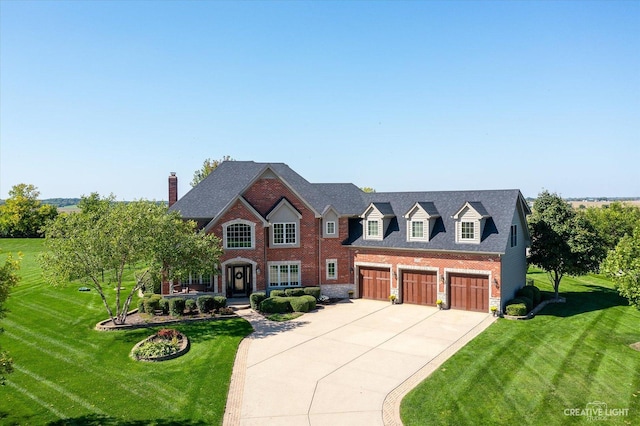 5085 Half Round Rd, Oswego, IL 60543 - view of front facade featuring a garage, concrete driveway, a front yard, and brick siding