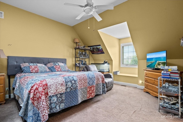 5085 Half Round Rd, Oswego, IL 60543 - carpeted bedroom featuring lofted ceiling, ceiling fan, and baseboards