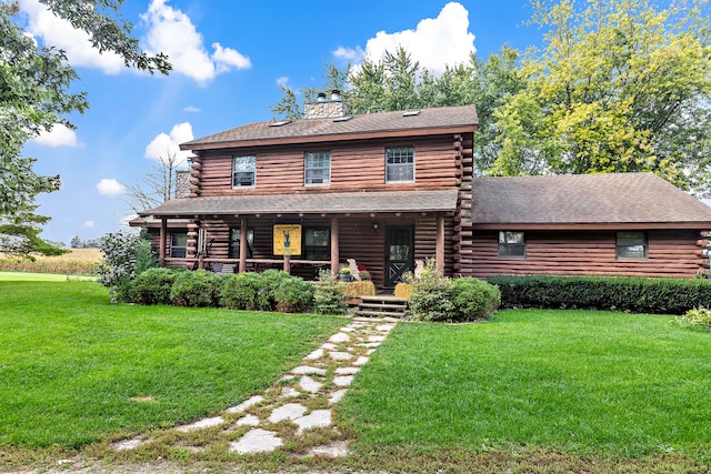 log cabin with a front yard