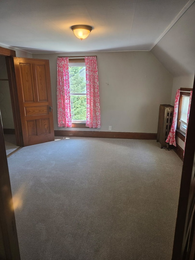 616 N Pleasant St, Princeton, IL 61356 - unfurnished bedroom with carpet floors, radiator heating unit, and lofted ceiling