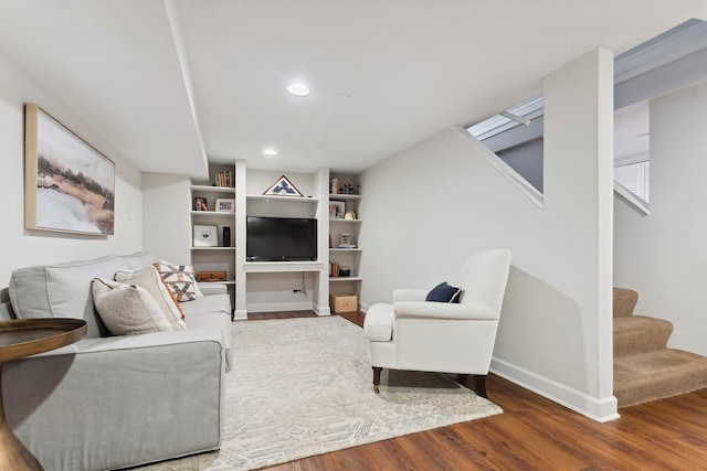 298 Dickens St, Northfield, IL 60093 - living area featuring stairway, wood finished floors, baseboards, and recessed lighting