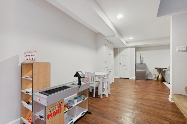 298 Dickens St, Northfield, IL 60093 - rec room featuring dark wood-type flooring, recessed lighting, and baseboards
