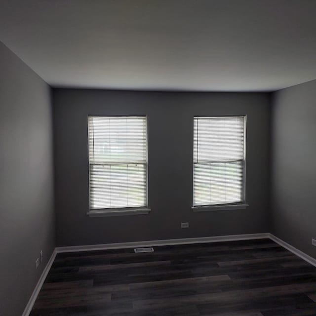 empty room featuring a healthy amount of sunlight and dark wood-type flooring