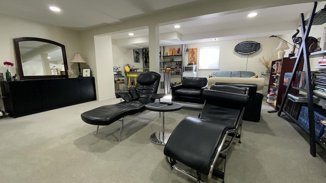 interior space featuring recessed lighting and carpet floors