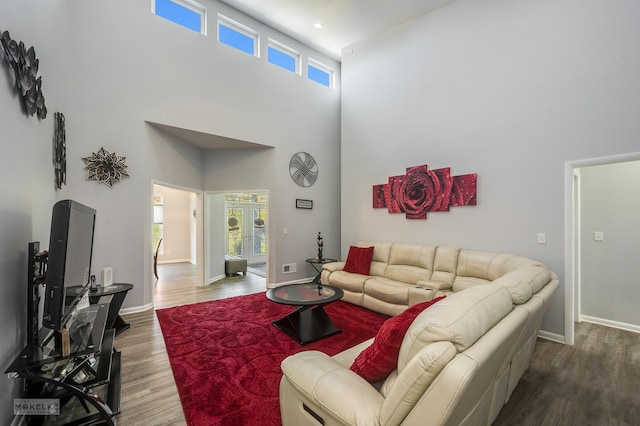 living room featuring plenty of natural light and a high ceiling