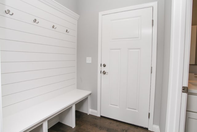 mudroom with dark hardwood / wood-style floors