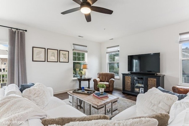 33 Johnson Ct Unit 0, North Aurora, IL 60542 - living area with ceiling fan, plenty of natural light, and wood finished floors