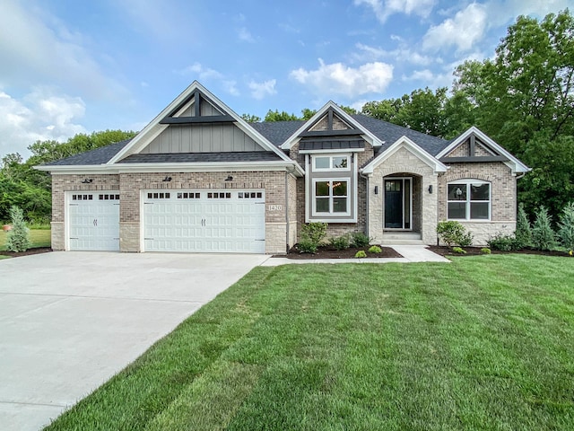 craftsman-style house with a front lawn and a garage