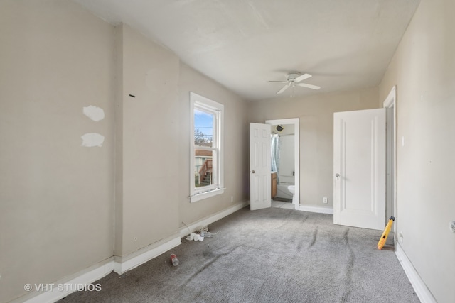 unfurnished bedroom featuring carpet floors and ceiling fan