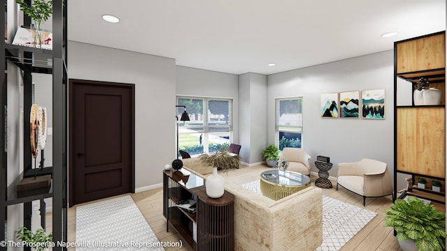 living room with light wood-type flooring