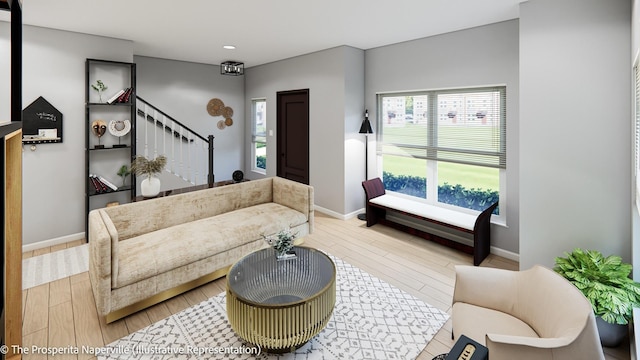 living room featuring light wood-type flooring