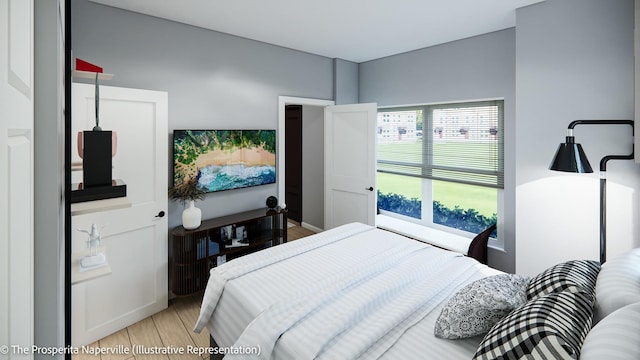 bedroom with light wood-type flooring