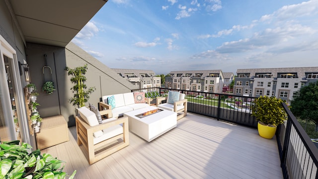 balcony featuring an outdoor fire pit