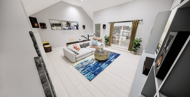 living room featuring hardwood / wood-style floors and lofted ceiling