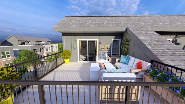 wooden deck featuring an outdoor living space