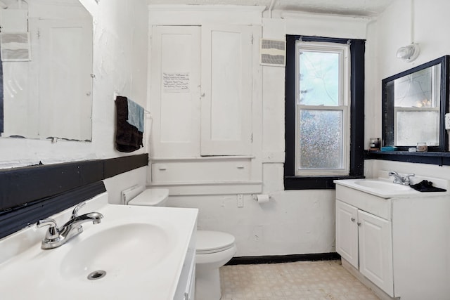 bathroom featuring toilet, vanity, and tile patterned floors