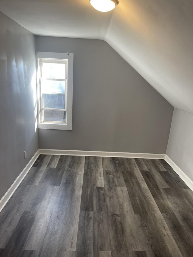 additional living space featuring dark hardwood / wood-style floors and lofted ceiling