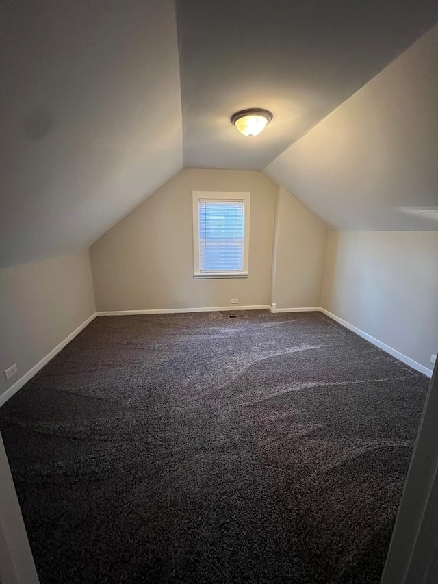 additional living space featuring vaulted ceiling and carpet