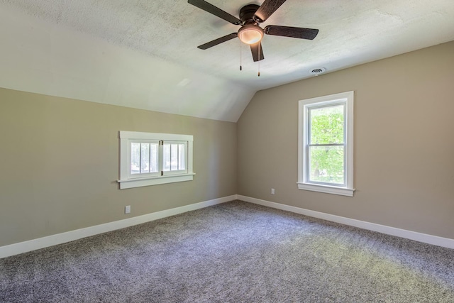 1011 5th St, Mendota, IL 61342 - additional living space featuring healthy amount of natural light, baseboards, carpet flooring, ceiling fan, and lofted ceiling