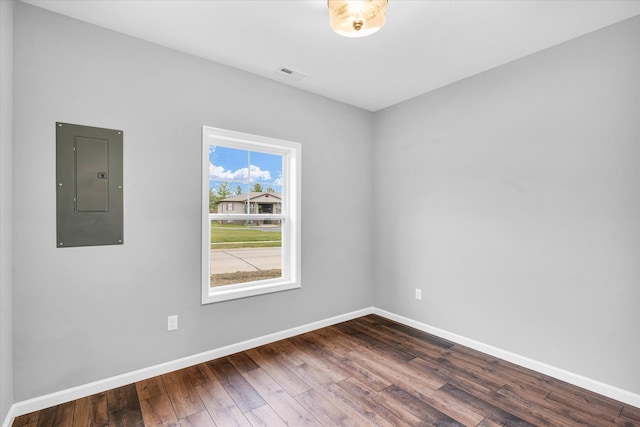 unfurnished room featuring hardwood / wood-style floors and electric panel