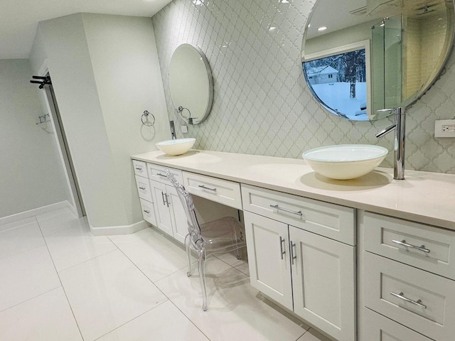 36W461 Binnie Rd, Dundee, IL 60118 - bathroom featuring double sink vanity, tile walls, and tile flooring