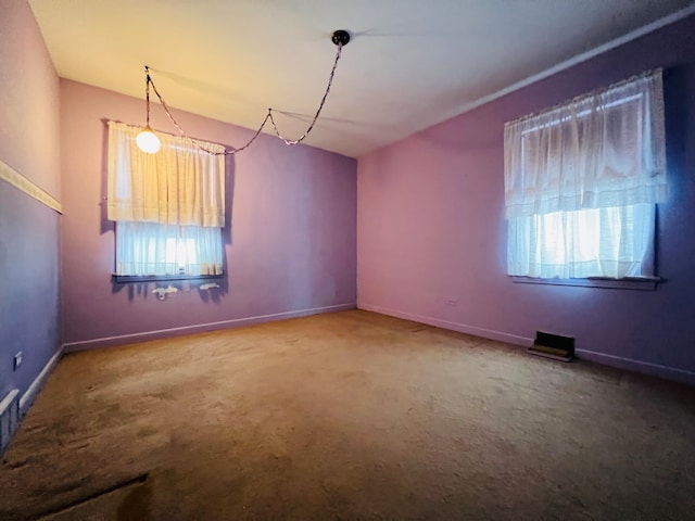 carpeted spare room featuring a wealth of natural light