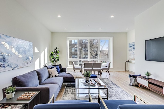 living room featuring light wood-type flooring