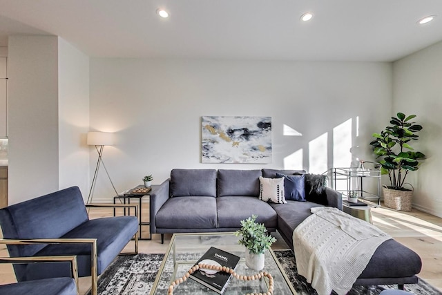 living room with light hardwood / wood-style flooring