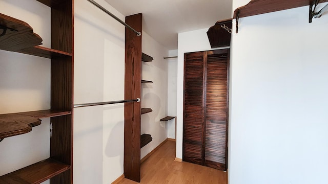 spacious closet with light hardwood / wood-style flooring