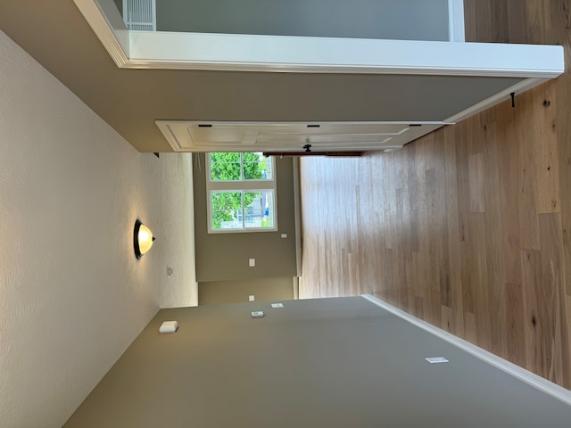 interior space featuring wood walls