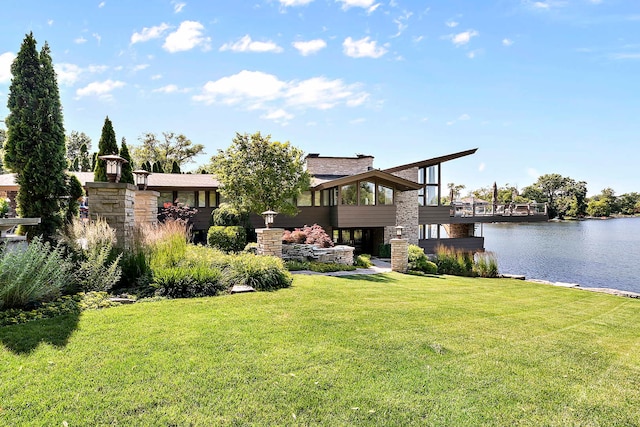 view of yard with a water view