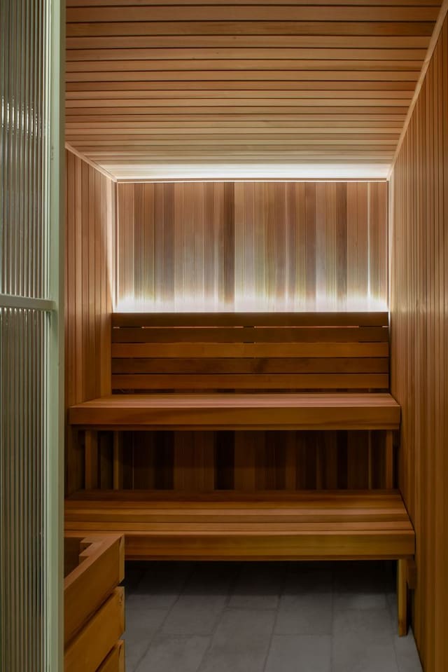 view of sauna / steam room featuring tile floors