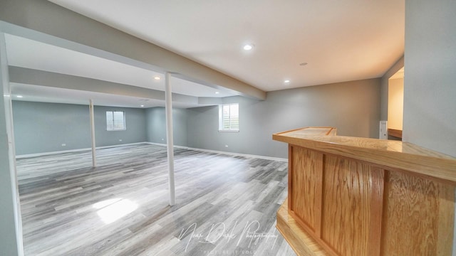 bar featuring light hardwood / wood-style floors