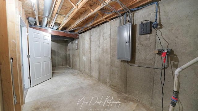 basement with electric panel