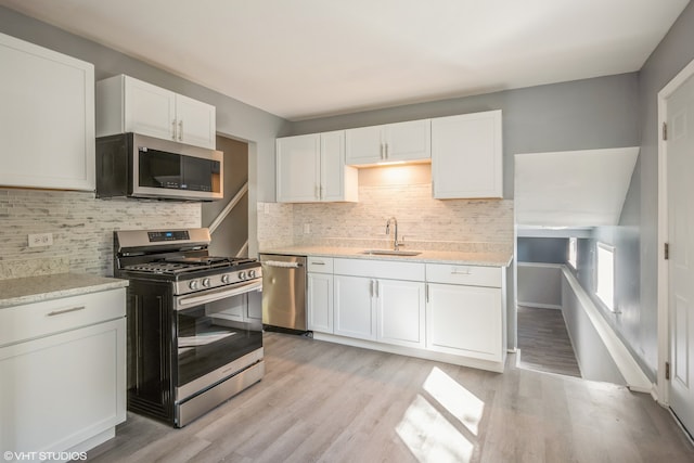 kitchen featuring white cabinetry, stainless steel appliances, and sink