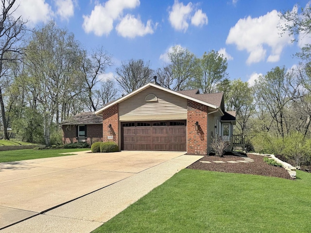 single story home with a garage and a front yard