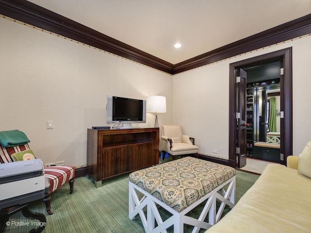 living room featuring ornamental molding