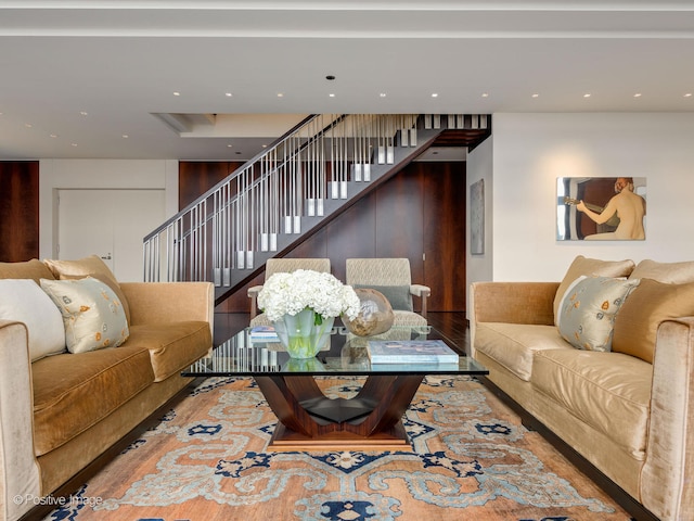 living room with hardwood / wood-style floors