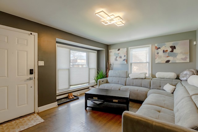 living room featuring dark hardwood / wood-style flooring