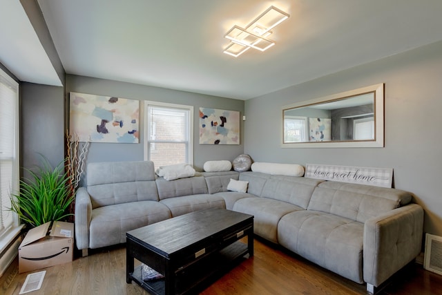 living room featuring dark hardwood / wood-style floors