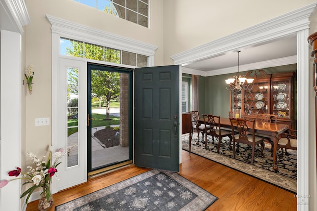 730 Fenview Cir, Algonquin, IL 60102 - entrance foyer featuring wood finished floors, a chandelier, and a towering ceiling