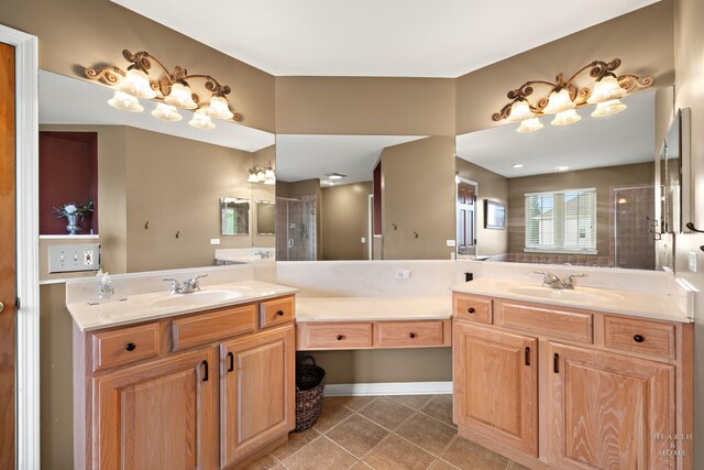 730 Fenview Cir, Algonquin, IL 60102 - full bath with tile patterned floors, a stall shower, and two vanities