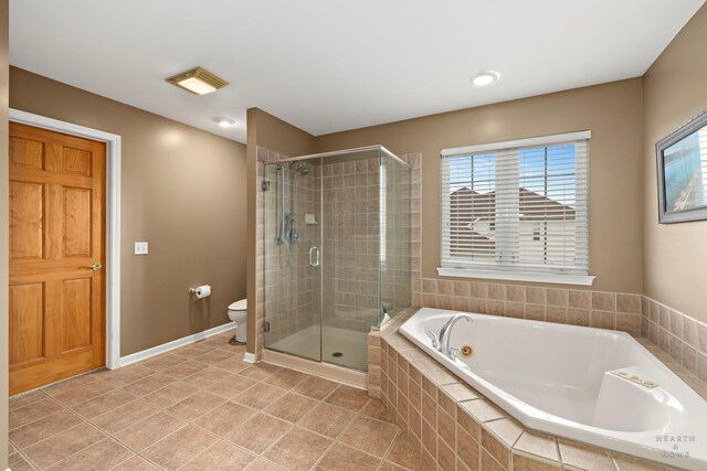 730 Fenview Cir, Algonquin, IL 60102 - full bath with a stall shower, a garden tub, toilet, tile patterned flooring, and baseboards