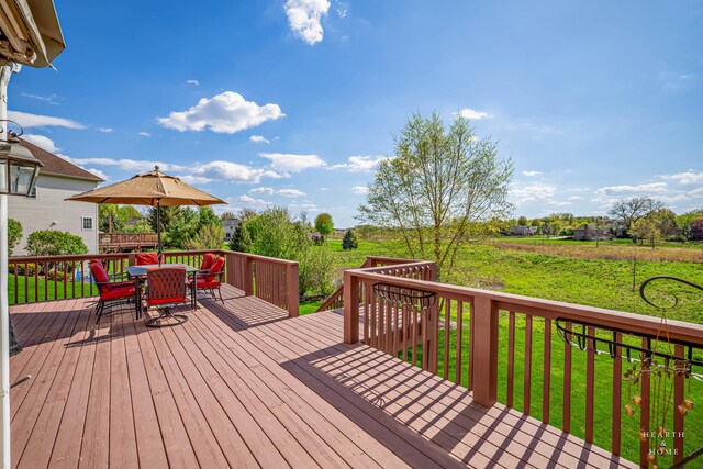 730 Fenview Cir, Algonquin, IL 60102 - wooden terrace with outdoor dining space and a yard