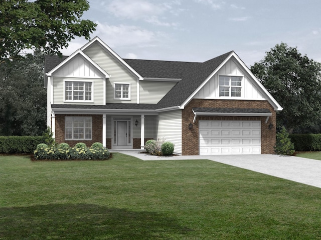 view of front facade featuring a front lawn and a garage