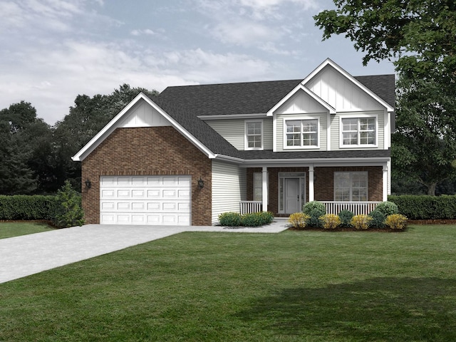 view of front facade featuring a porch and a front yard