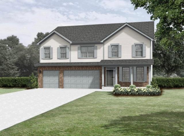 view of front property featuring a front lawn and a garage