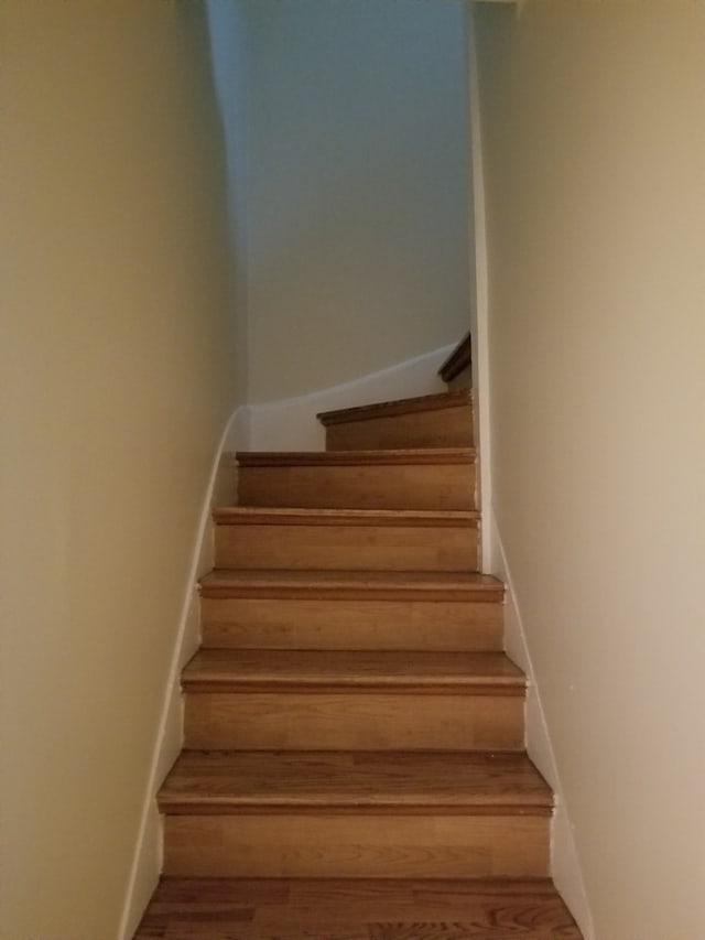 stairway featuring light hardwood / wood-style flooring