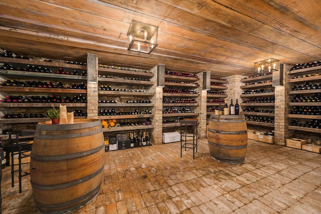 wine cellar featuring wood ceiling