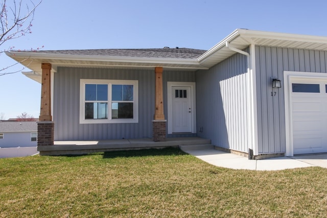 exterior space with a front yard and a garage